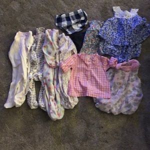 👗9 month girl bundle, footed pjs and dresses, 10pcs
